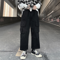 2021 Spring Autumn Season New Trends Ins Retro Pure Color Casual Workwear Pants Pocket Loose Students Straight Barrel Sports