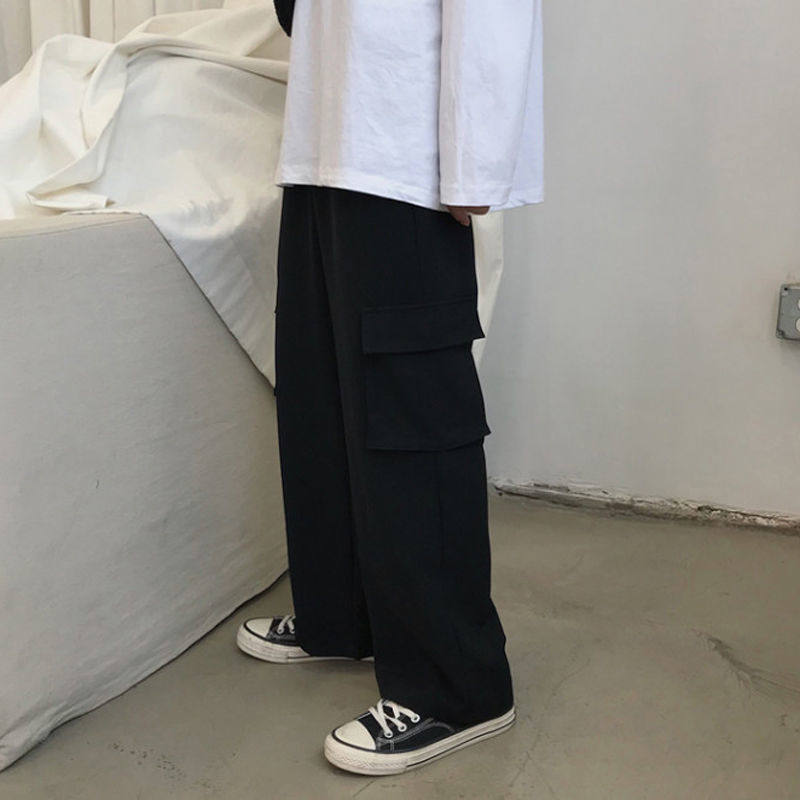 Pants Men's Spring Autumn Men's Casual Pants Port Wind Students Loose Tide 100 Lap Straight Barrel Tooling Pants Broadlegged Pants Tide