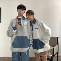 95 cotton mistress with spring and autumn plus suede trendy collage polo shirt male and female Korean version trendsetters blouses