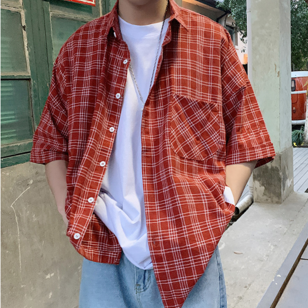 Summer short sleeve shirt men's Korean version Trend loose casual half-sleeve lovers shirts Inn wind men's clothing