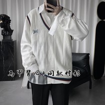 College Wind Sweater Vest Mens Edition Students Trends Harbor Wind Loose Autumn Winter Sleeveless Sleeveless Knitwear Sweater Waistcoat