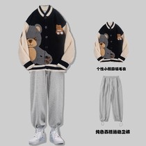 Two sets of small bear sweater mens loose Korean version Trend Lazy Knitwear Jersey Suit Autumn Winter V Collar Jersey Jacket Man