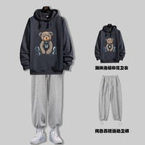 Small Bear Round Collar Necropolis Suit Mens Autumn Winter 100 Hitch Great Code Loose Tide Ins printed Lianhood Weater jacket