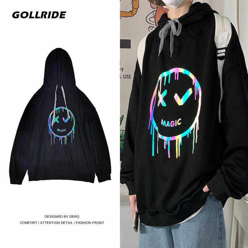 Reflective Sweater men in autumn new loose long sleeved cap i coat in Harbor