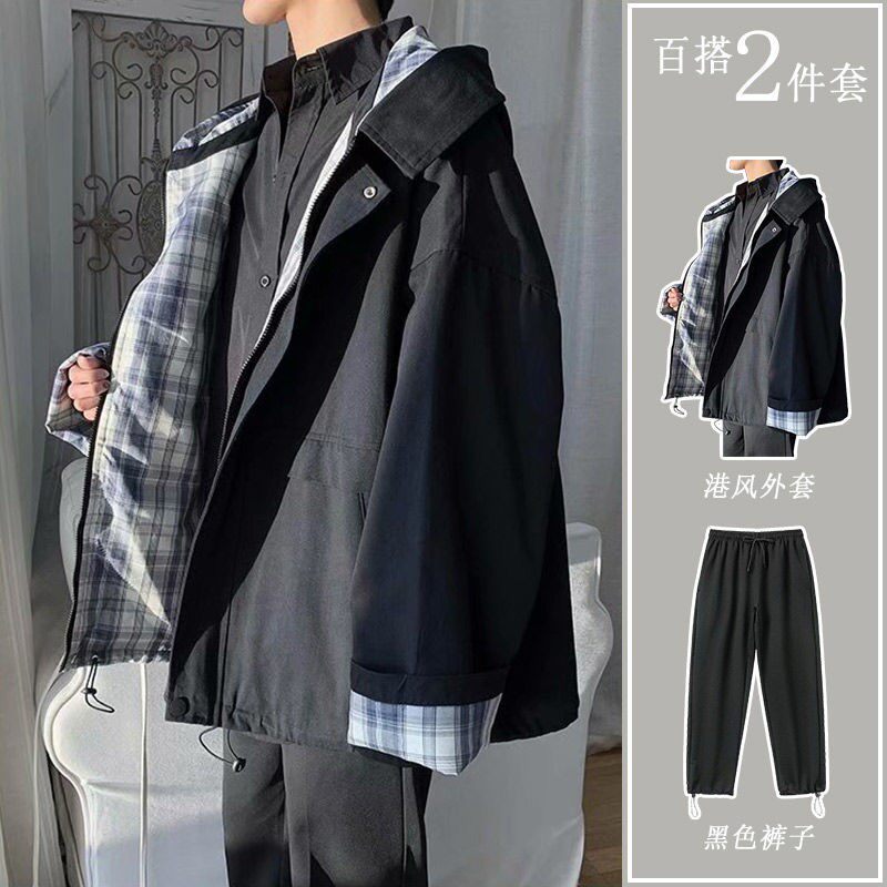 Two-piece suit Hong Kong style trend matching men's suit spring and autumn casual fake two-piece jacket 2021 Korean style jacket