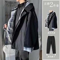 Two suit harbor wind currents paired with male suit Spring fall casual leave Two jacket 2021 Korean version jacket
