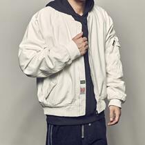 Fall new American Washed Pilot Jacket Man Retro Collar Overalls Coats Oversize Baseball