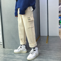 Autumn Winter Pants Men Loose Korean version Trend ins Tooling Casual Long Pants Couple Straight Cylinder Plus Suede Thickened Sweatpants