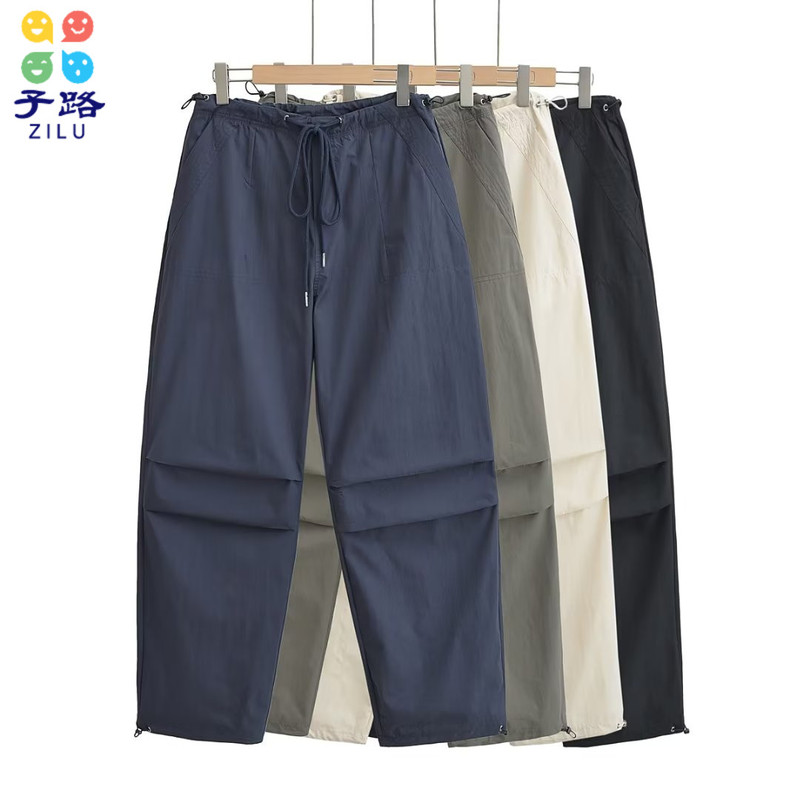 Zilu Trendy Products European and American Style New ins Vintage Drawstring Loose Pleated Paper Bag Pants Casual Cargo Pants for Women