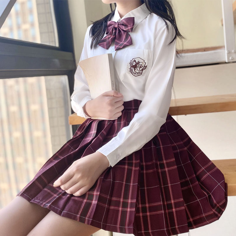 Original Shahua jk uniform skirt girls genuine full set of primary school school uniforms High school student college style autumn and winter suit