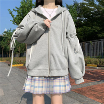 Early spring necropolis women 2021 new jk day tying loose bf Lazy Casual Zipper with cap jacket jacket surf