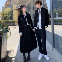 College Wind Jk Uniform Dress Genuine womens full couple student banswear dk mens black suit long dress school suit suit