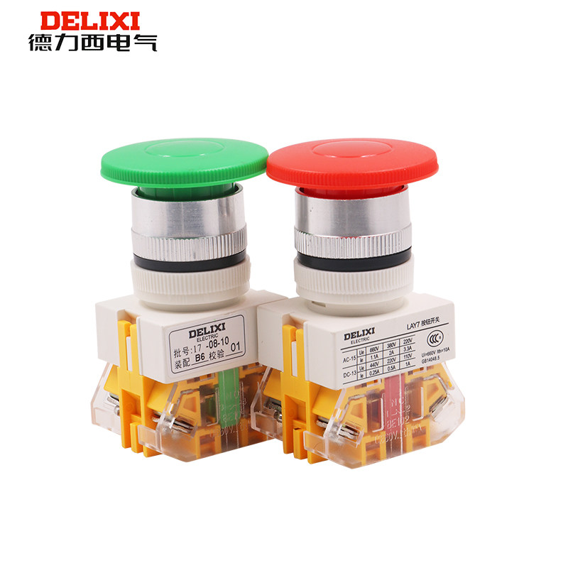 Delixi button switch self-reset mushroom head control start switch button 1 normally open LAY7-11M 22MM