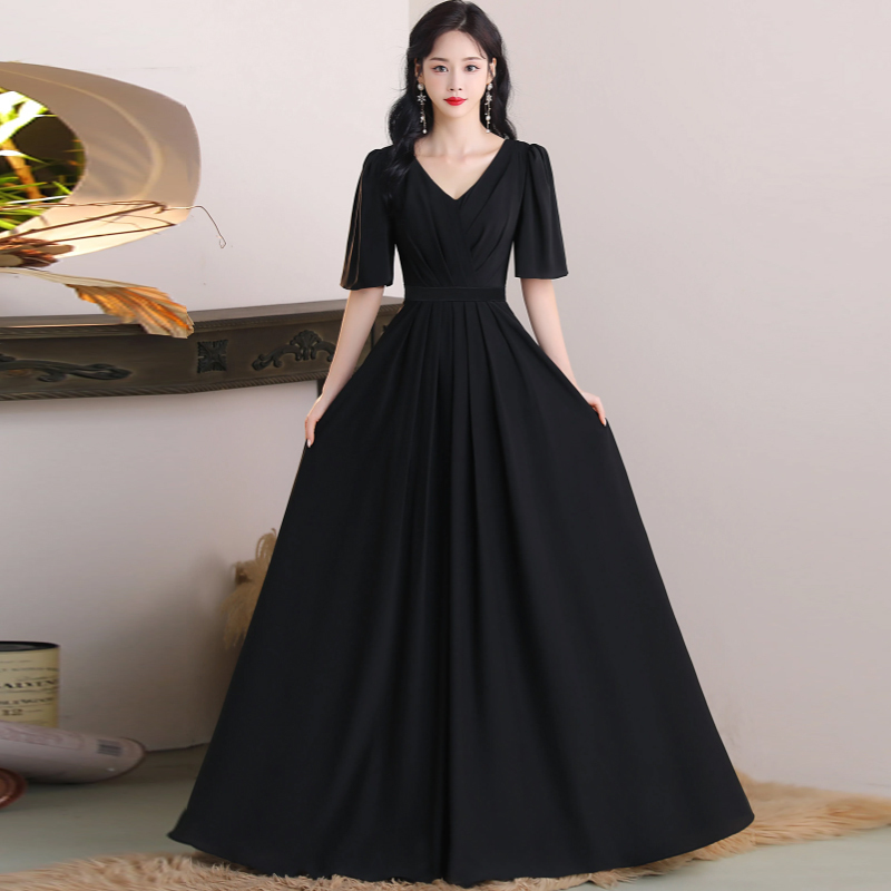 Plus-Size Fat Girl's New Black Choir Host Performance Dress for Music Exams, Annual Meetings, and Evening Performances, Long Dress That Makes You Look Slimmer and More Elegant