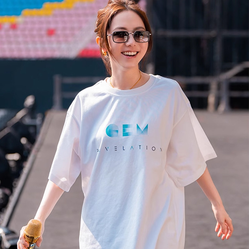 G.E.M. (Gloria Tang) RevelationスタイルのGEMレター半袖音楽フェスティバルコンサートグッズ純綿Tシャツ、全曲コレクション付き。