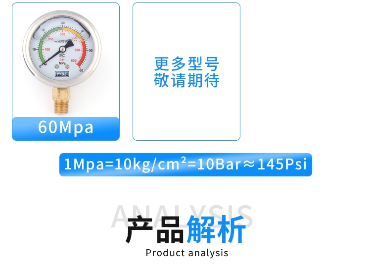 Đồng hồ đo áp suất chống sốc bằng thép không gỉ YN60/25/40MPA đồng hồ đo áp suất dầu thủy lực đồng hồ đo áp suất nước đồng hồ đo áp suất không khí chống sốc 2.5