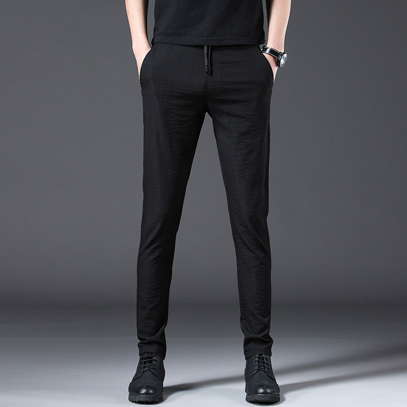 Casual pants men's summer slim trend Korean version ice silk trousers men's thin section breathable tide brand wild cigarette pants
