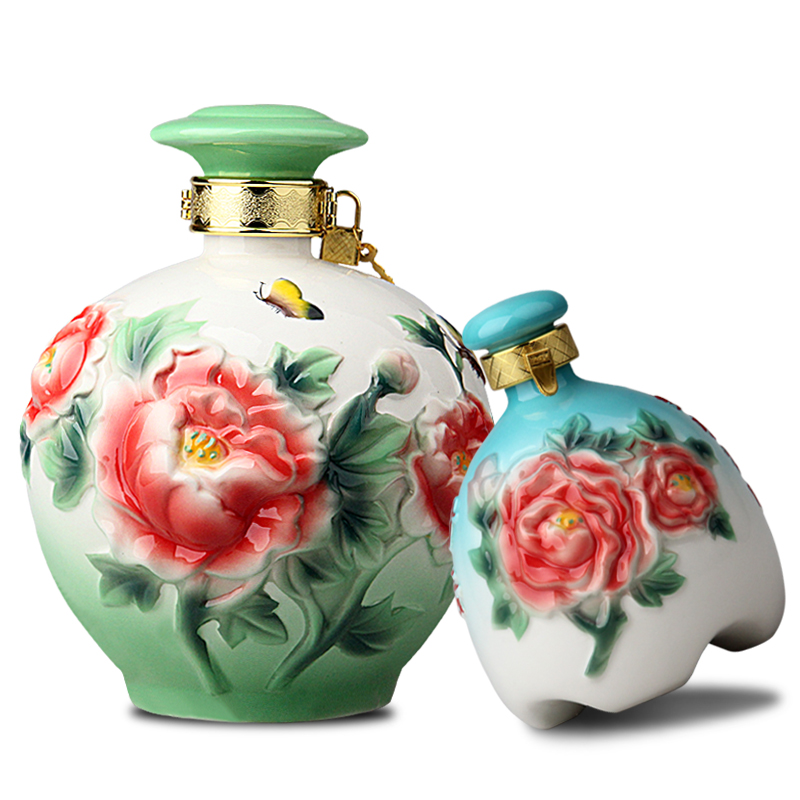 An empty bottle of jingdezhen porcelain enamel 1 catty 6 jins peony decorate household hip seal small jar