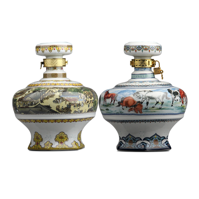 Jingdezhen ceramic bottle 2 jins 5 jins of 10 jins to clear painting seal home little hip mercifully wine jar