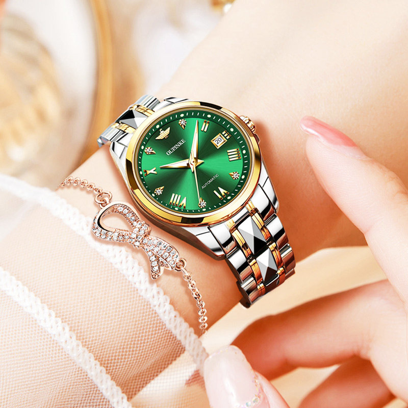 Seven New Year's Gift to send girlfriend Swiss card Watch Little Green Watch Disc Lady Watches Mechanical Watch Green Water Ghost