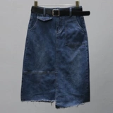 Осенняя модная длинная джинсовая юбка, высокая талия, А-силуэт, свободный крой, средней длины