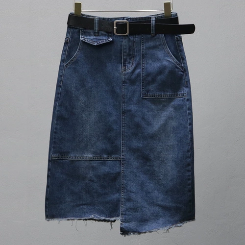 Осенняя модная длинная джинсовая юбка, высокая талия, А-силуэт, свободный крой, средней длины