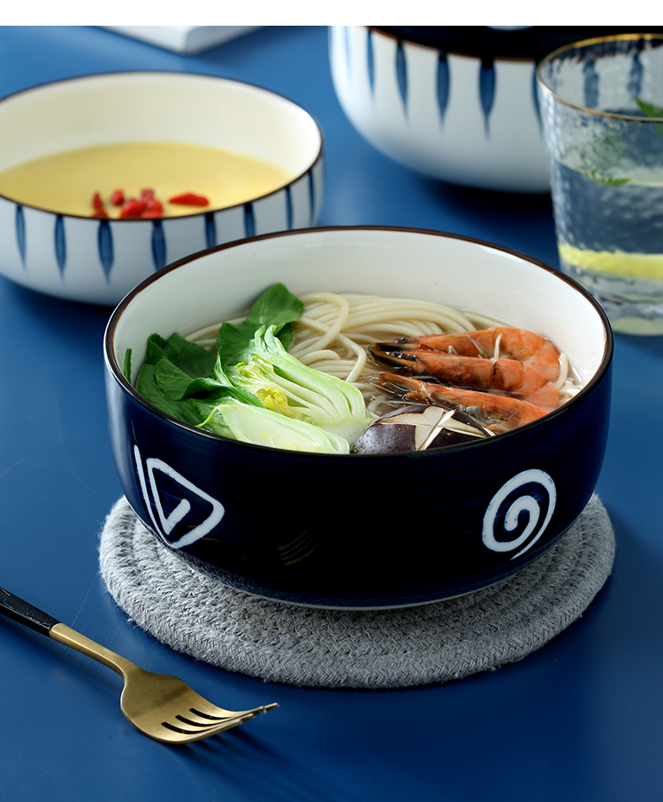 Large capacity ceramic bowl individual eat noodles soup bowl steamed egg domestic Large bowl hand - made use of 6/7 inch shorter to microwave ovens