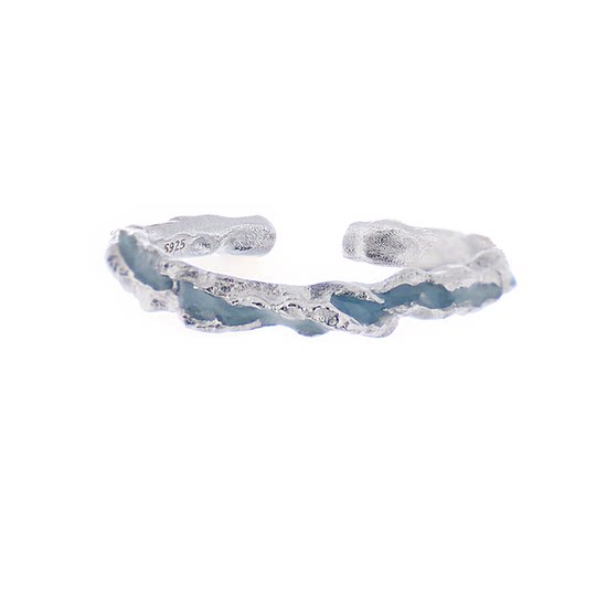 Yeeelei/Original Niche Design Ring, a Light Blue Open-Ended Index Finger Ring, Basic Style 925 Silver Ring