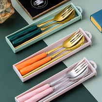 Stainless steel chopsticks spoon set single portable tableware box cute three-piece fork outdoor storage box