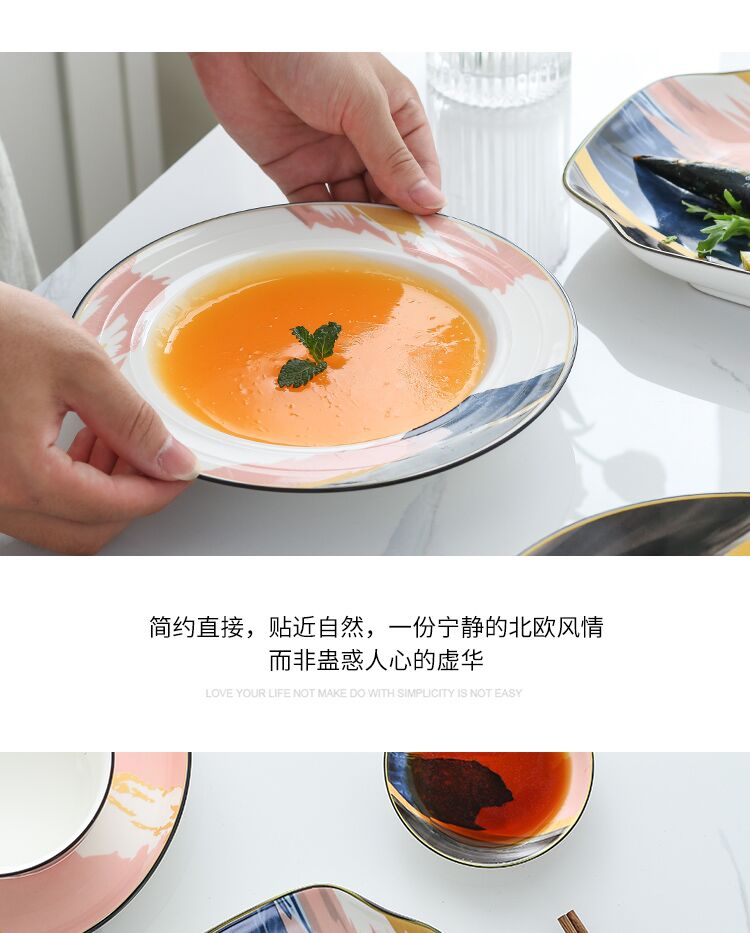 Combination dishes suit household ceramics Nordic one ins web celebrity dinner eat 2 sweethearts bowl chopsticks plate