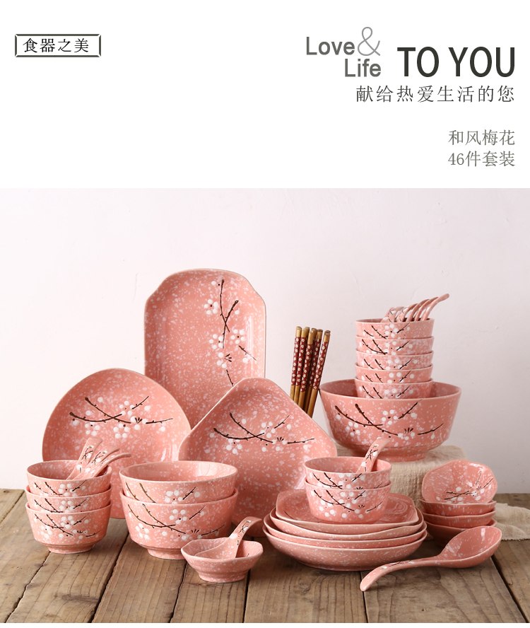 Japanese dishes suit 46 head of household ceramics tableware suit eating the food dishes, plates move wedding gift boxes