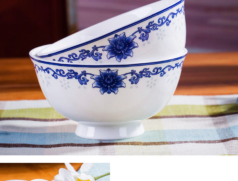 Jingdezhen blue and white porcelain tableware suit 58 skull bowls disc ceramic dishes suit household of Chinese style of high - grade housewarming