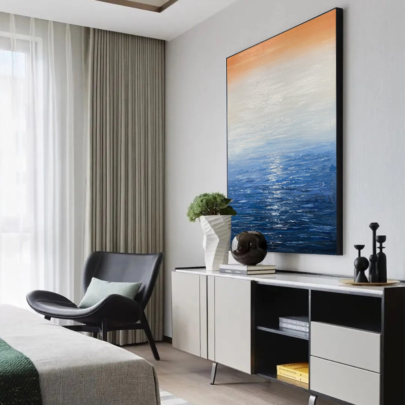 YZS original sea abstract painting oversized living room hanging painting blue seascape hand painting light luxury home painting