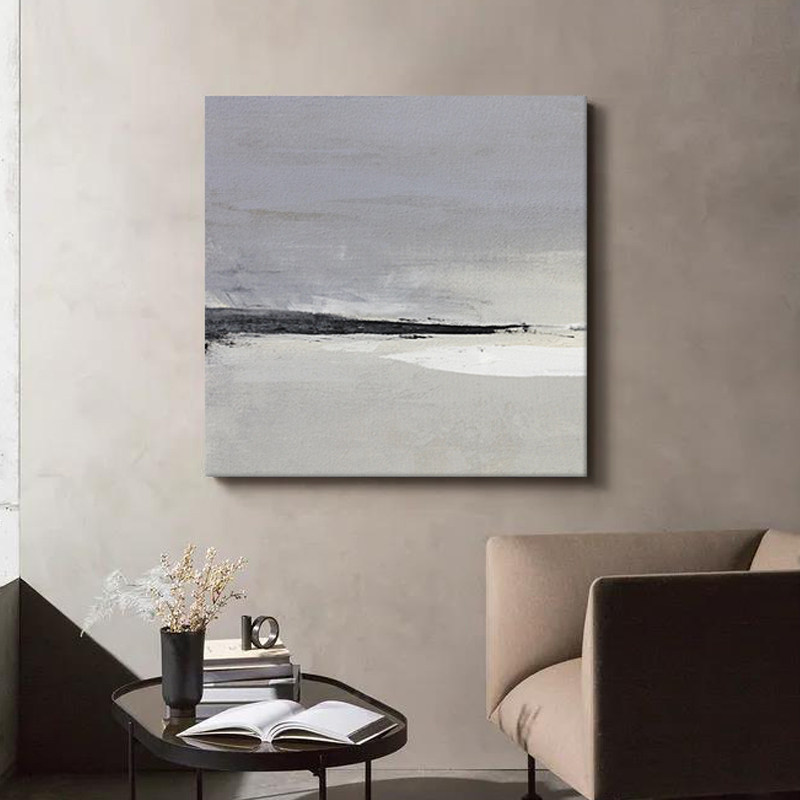 YZS original abstract drawing drawing room grey series sea view hand-painted oil painting Nordic dining room background square hanging picture book room