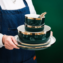 Net red modern light luxury tableware plate Bowl set European gold-edged ceramic dishes salad bowl home noodle bowl rice bowl