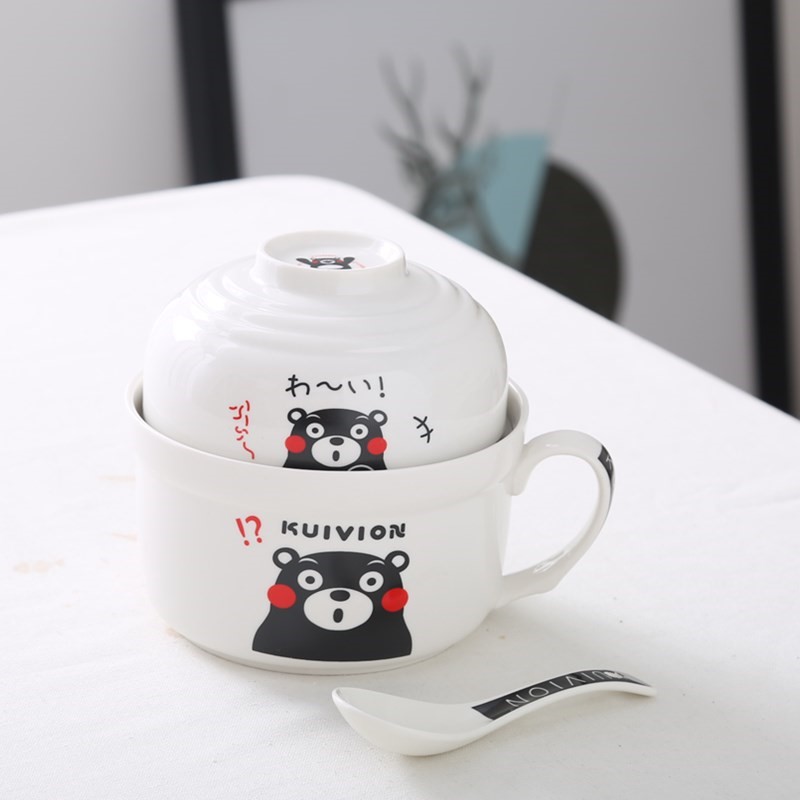 Children couples home meal bowl of Japanese noodles more glass ceramic creative lunch box bowl with the handle