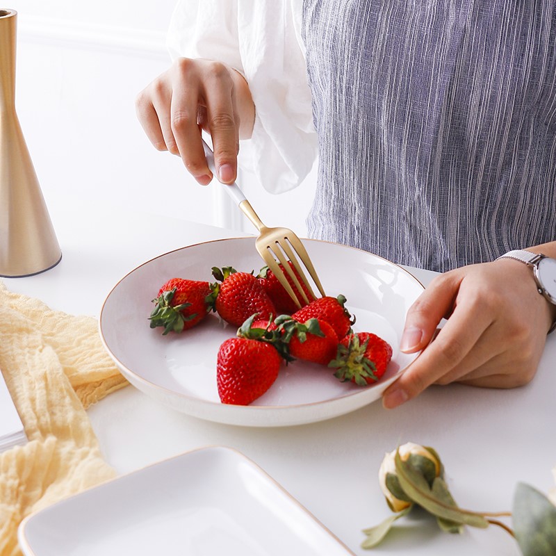 Japanese ceramics tableware contracted vegetable dish home plate plate gold steak to flat creative western food dish fruit bowl