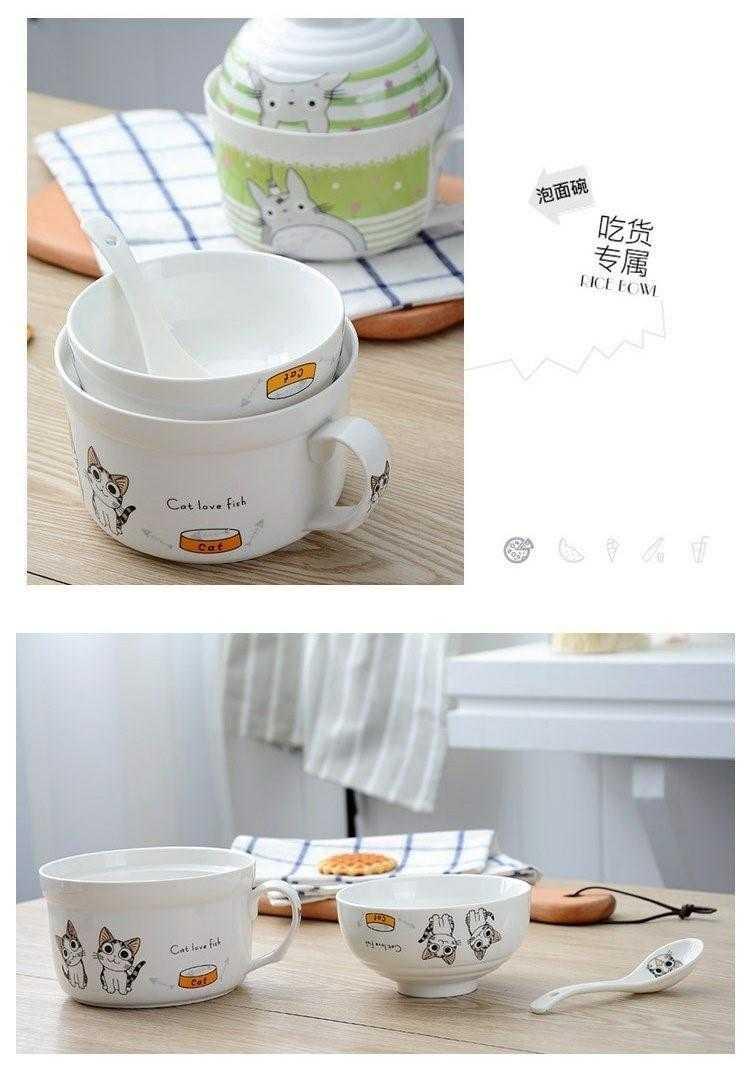 Children couples home meal bowl of Japanese noodles more glass ceramic creative lunch box bowl with the handle