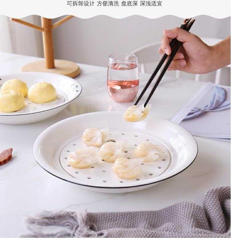 Double ceramic plate tableware circular disc dumplings plate meal food dish drop dumplings ipads porcelain household steamed fish