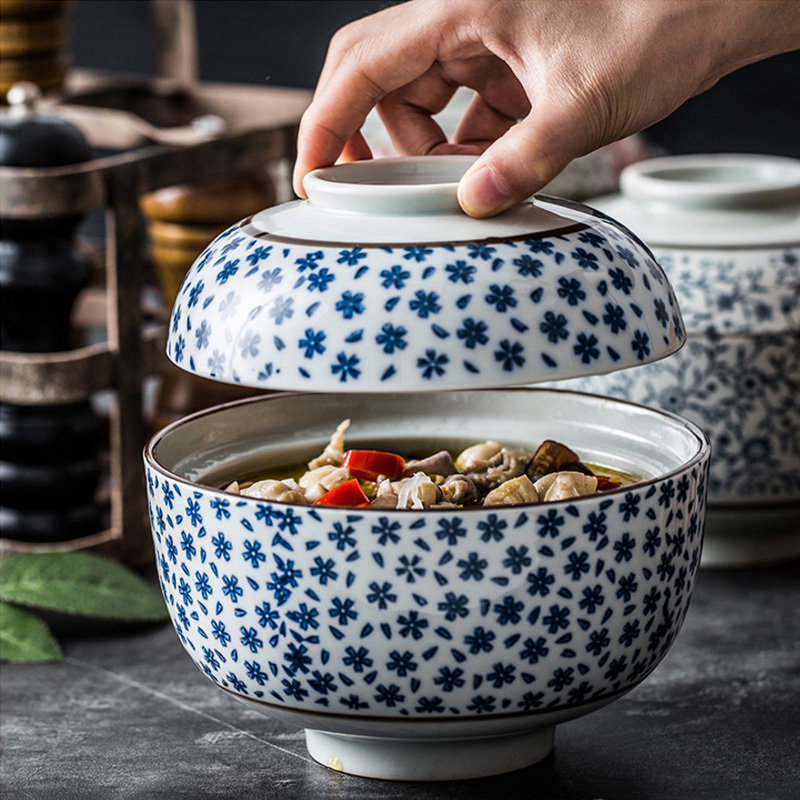 Japanese medium, the ceramic bowl with lid rainbow such as bowl with cover mercifully water steamed egg bowl home baby bowl bowl of stew