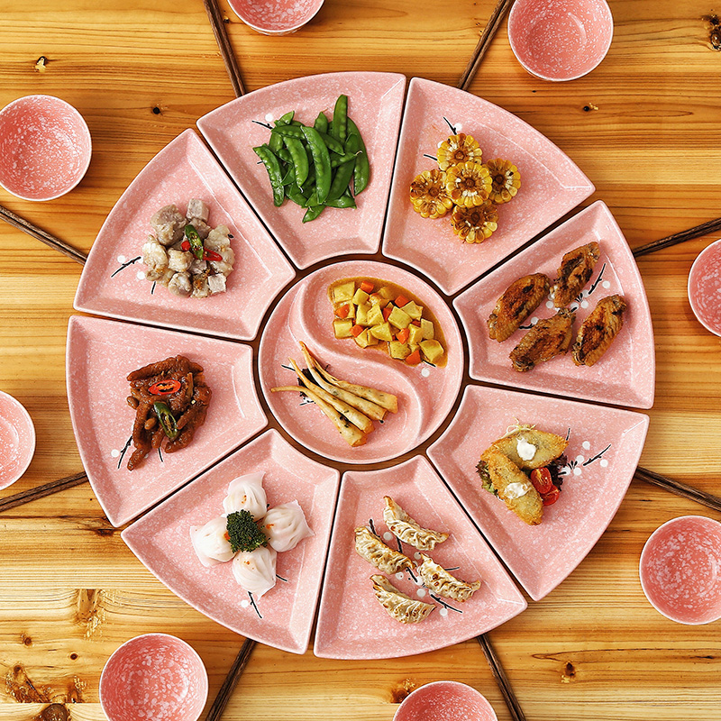 Trill reunion platter household dinner suit a particular ceramic glaze color Mosaic combination under the round table cutlery set