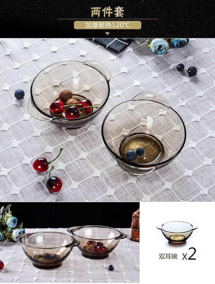 Thickening of the heat - resistant European - style lead - free amber brown tempered glass bowl dish soup bowl of fruit salad bowl cutlery set