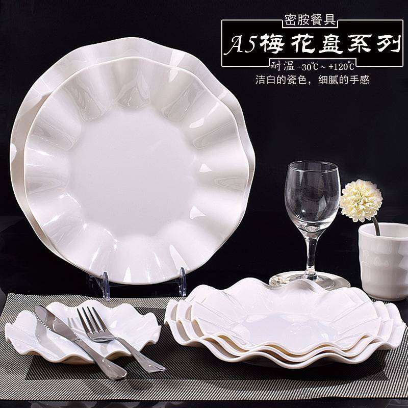 A5 porcelain - like white circular plate melamine hotpot self - service snack plate plastic petals snack dish dish dish plates