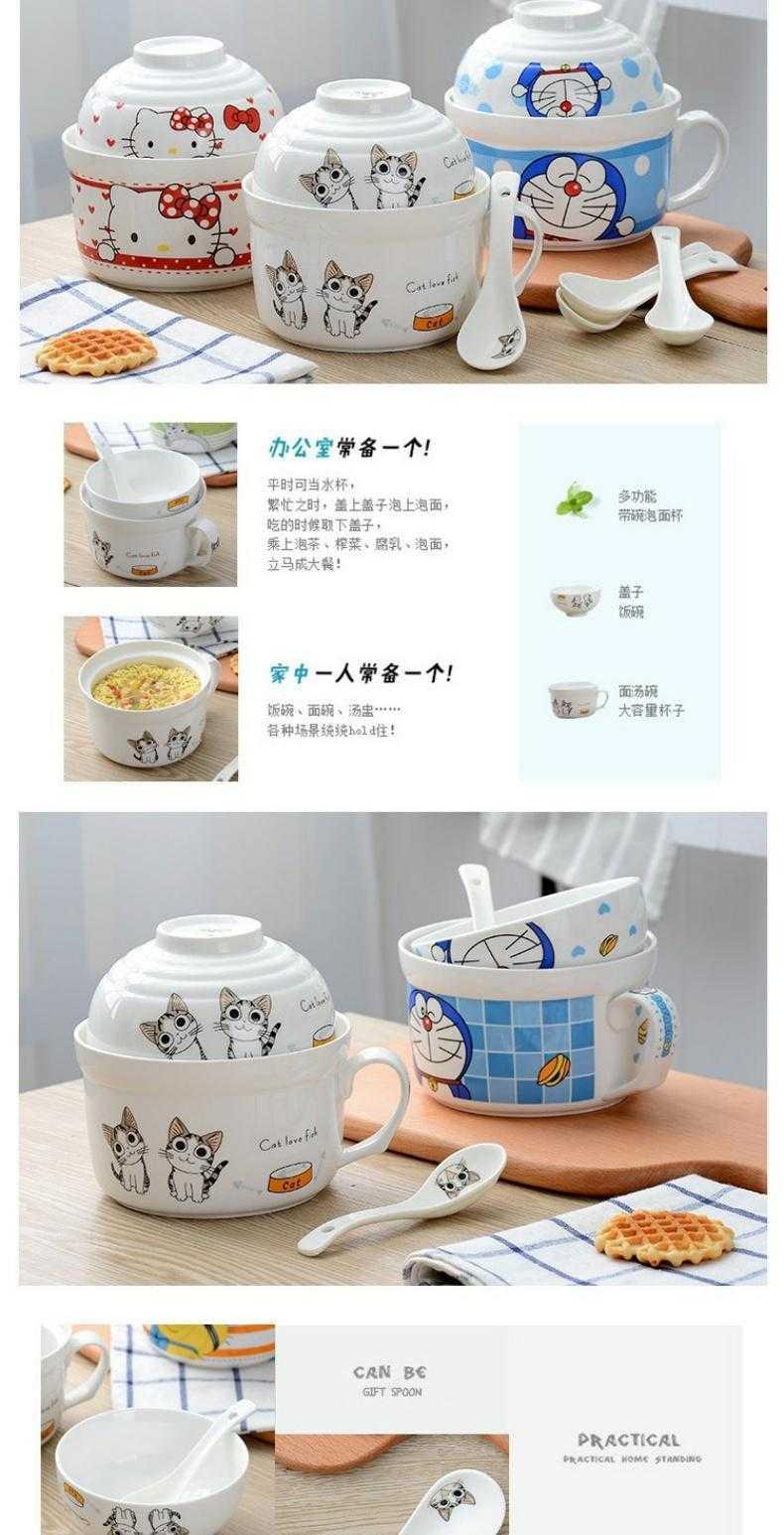 Students noodles in soup bowl with cover with ceramic sealed the trumpet cartoon to microwave spoon bean cup noodles lunch box.