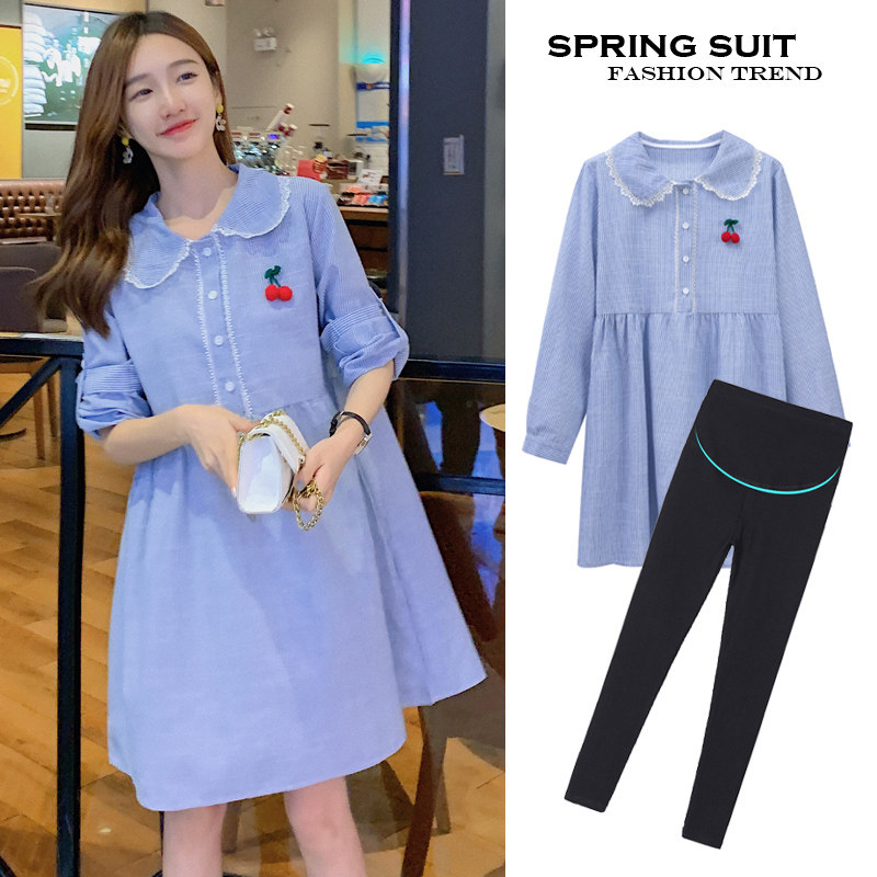 2020 new spring and autumn pregnant women's blouses plus fattening up the code long sleeve shirt dress pregnant later shirt suit