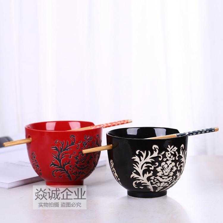 Jingdezhen ceramic inserts chopsticks eat bowl household jobs Japanese creative move rainbow such as bowl sweethearts bowl chopsticks suits for 2