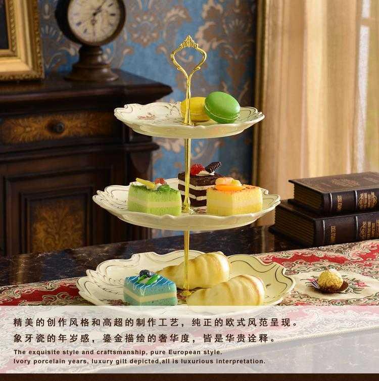 European style afternoon tea sweet snack plate three layer cake plate British ceramic double dried fruit cake plate