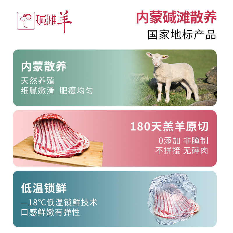 内蒙古 碱滩羊 180天羔羊整切羊排 3斤 图1