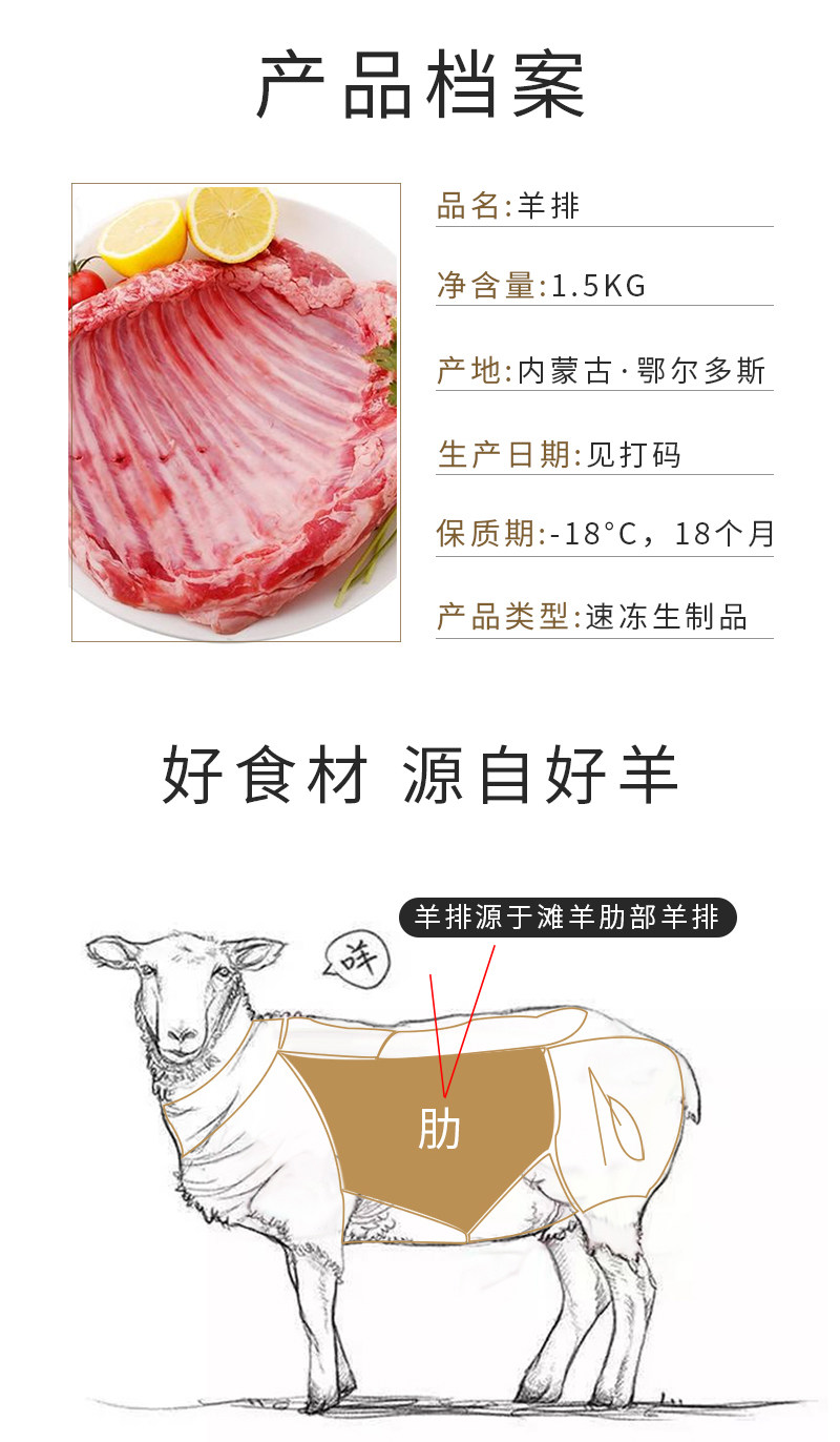 内蒙古 碱滩羊 180天羔羊整切羊排 3斤 图3