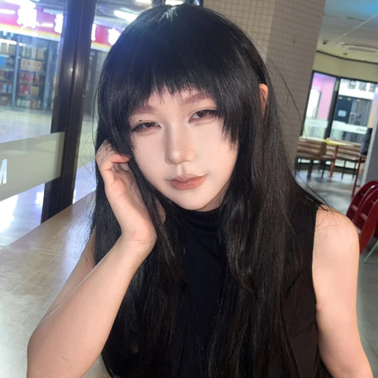 徐敏敏cos长直发阴郁病娇纸房子长刘海动漫微恐圆头皮假毛全头套_COSPLAY配件_淘宝游戏网